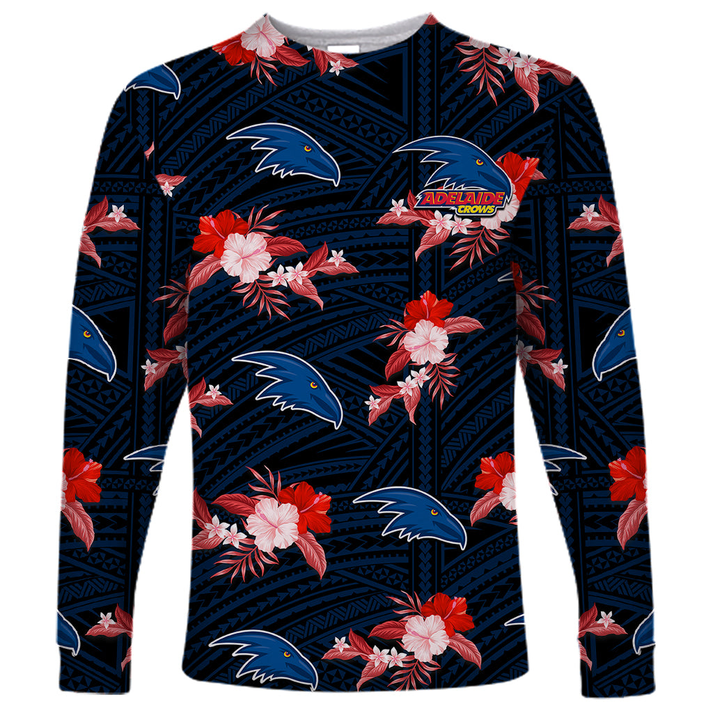 custom-text-and-number-adelaide-crows-football-long-sleeve-shirt-polynesian-tribal-mix-tropical-hawaiian-style