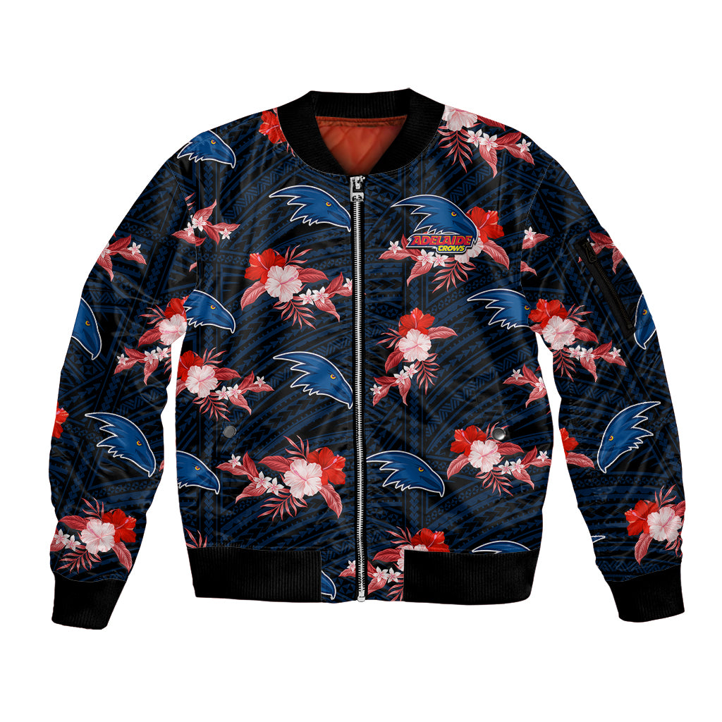 custom-text-and-number-adelaide-crows-football-sleeve-zip-bomber-jacket-polynesian-tribal-mix-tropical-hawaiian-style