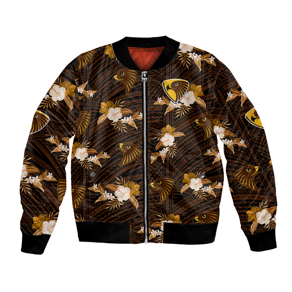 custom-text-and-number-hawthorn-football-bomber-jacket-hawks-polynesian-tribal-mix-tropical-hawaiian-style