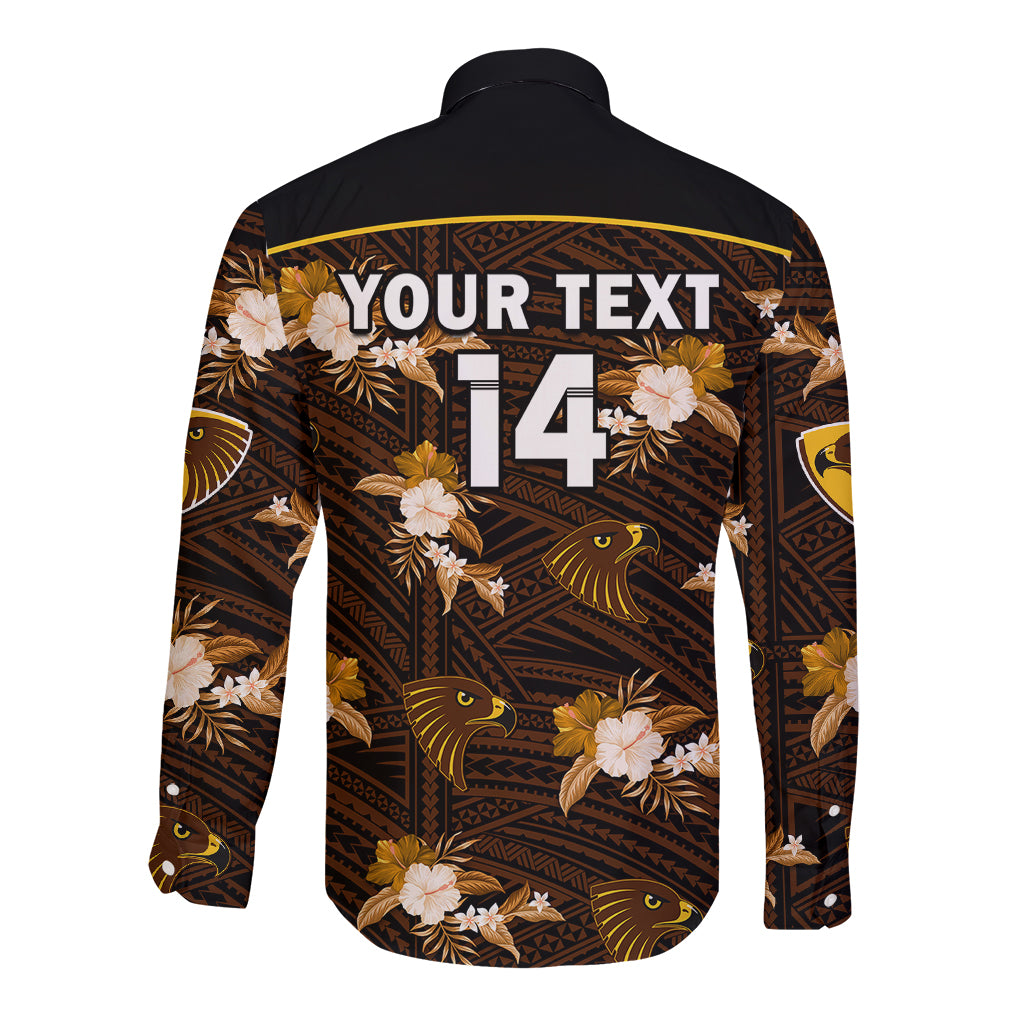 custom-text-and-number-hawthorn-football-long-sleeve-button-shirt-hawks-polynesian-tribal-mix-tropical-hawaiian-style