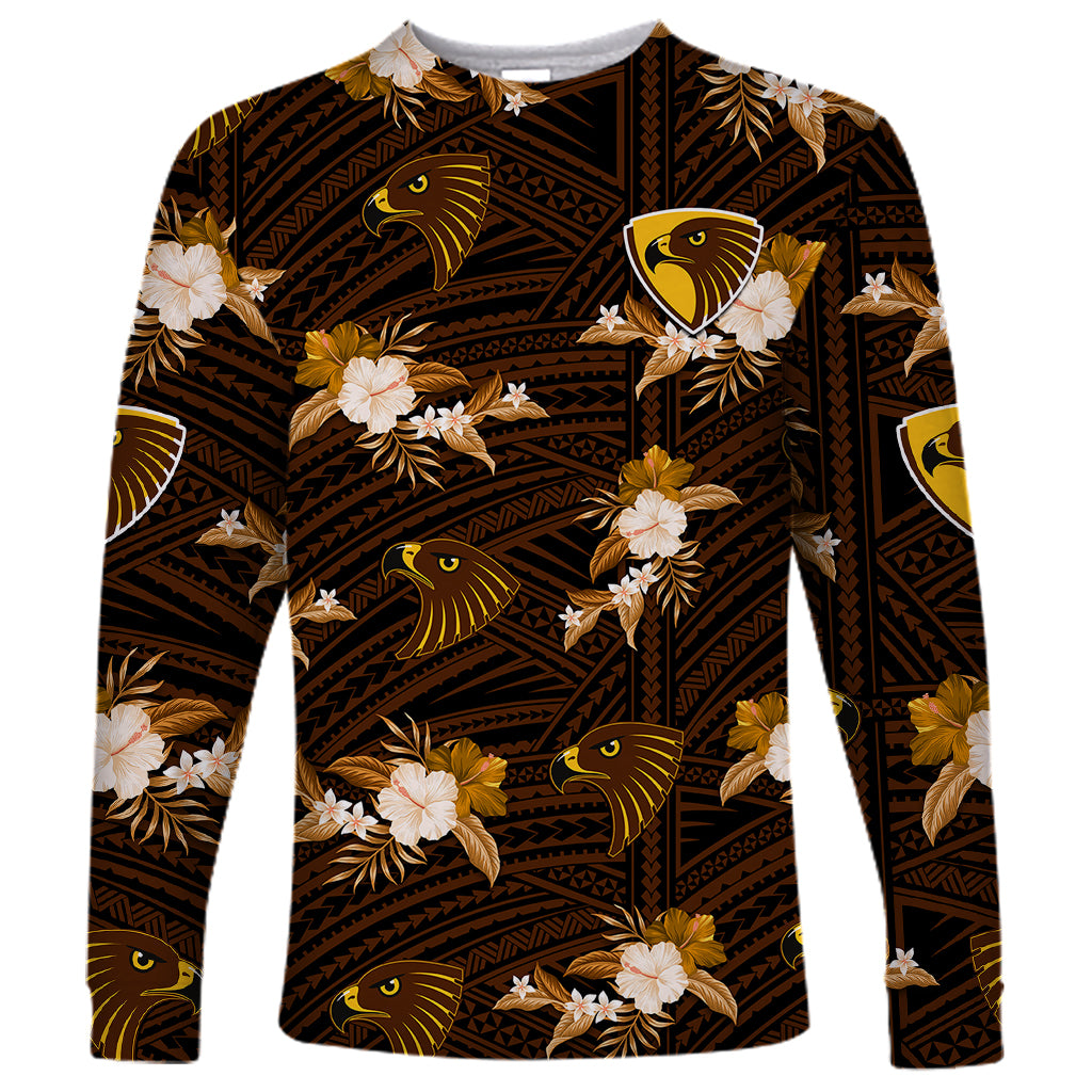 custom-text-and-number-hawthorn-football-long-sleeve-shirt-hawks-polynesian-tribal-mix-tropical-hawaiian-style