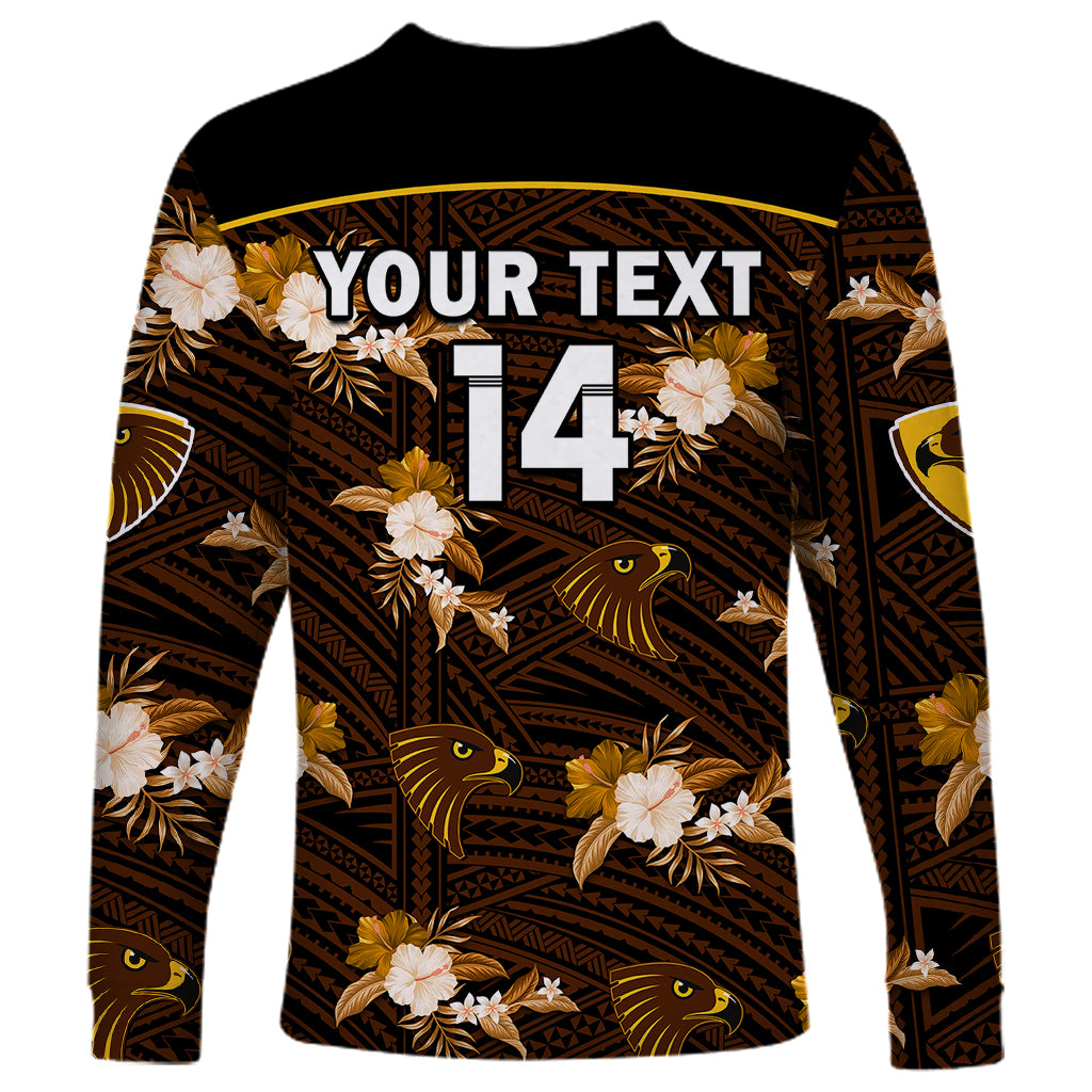 custom-text-and-number-hawthorn-football-long-sleeve-shirt-hawks-polynesian-tribal-mix-tropical-hawaiian-style
