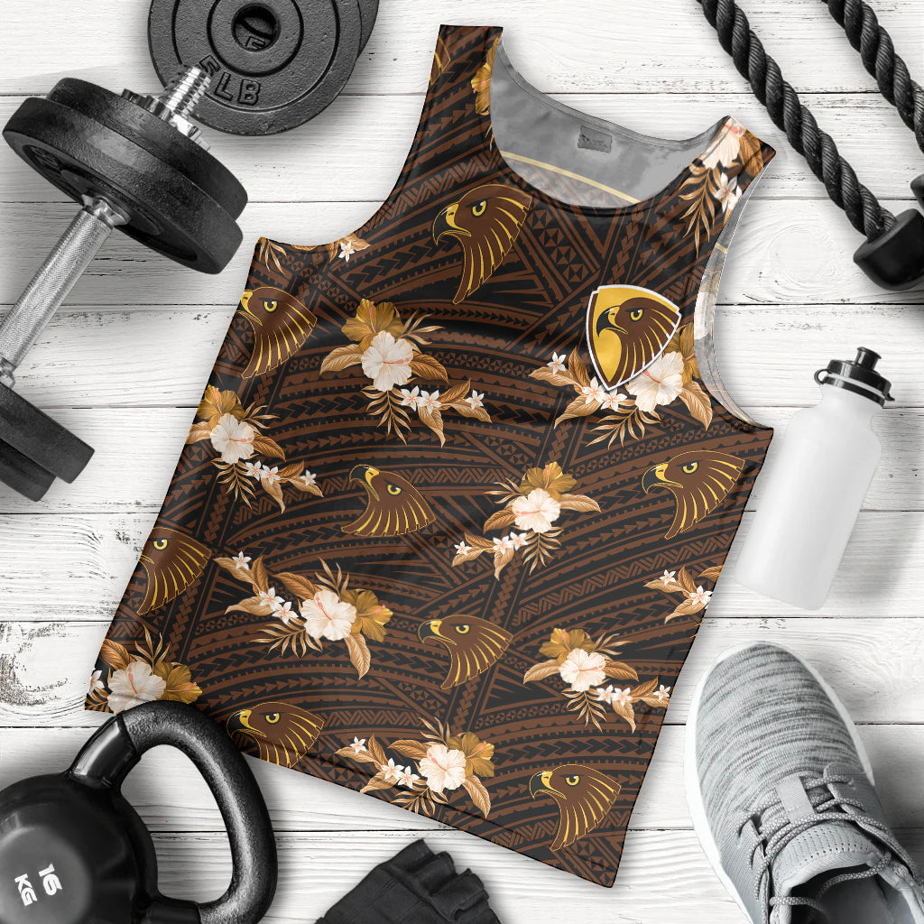 custom-text-and-number-hawthorn-football-men-tank-top-hawks-polynesian-tribal-mix-tropical-hawaiian-style