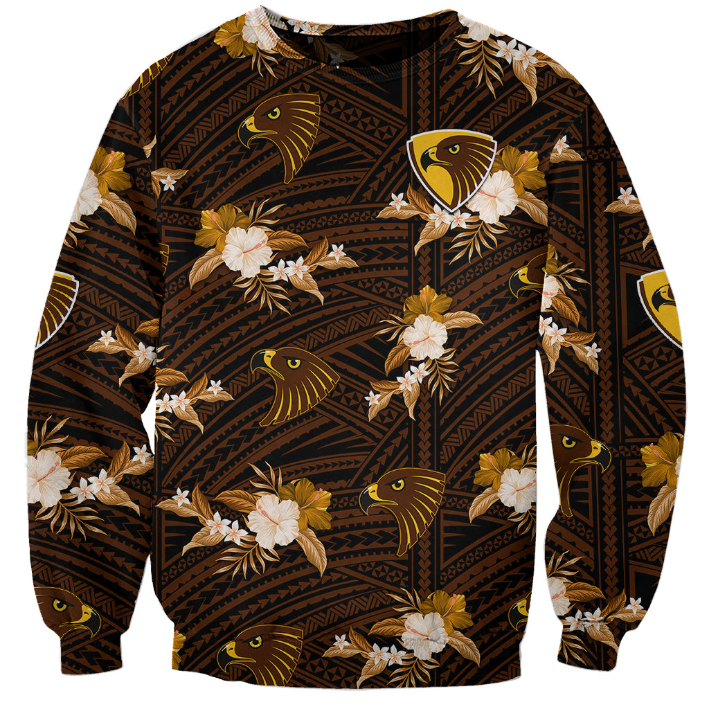 custom-text-and-number-hawthorn-football-sweatshirt-hawks-polynesian-tribal-mix-tropical-hawaiian-style