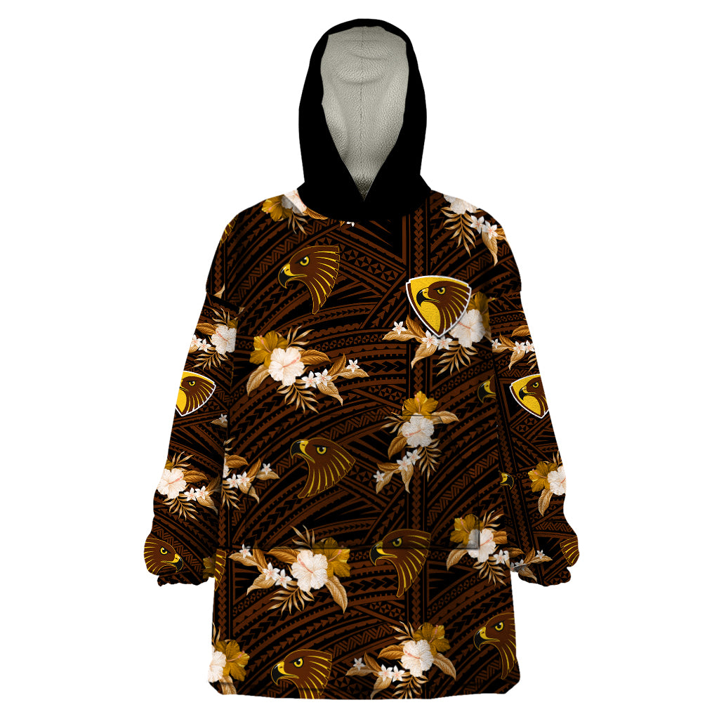custom-text-and-number-hawthorn-football-wearable-blanket-hoodie-hawks-polynesian-tribal-mix-tropical-hawaiian-style