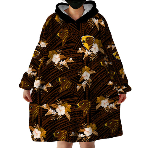 custom-text-and-number-hawthorn-football-wearable-blanket-hoodie-hawks-polynesian-tribal-mix-tropical-hawaiian-style