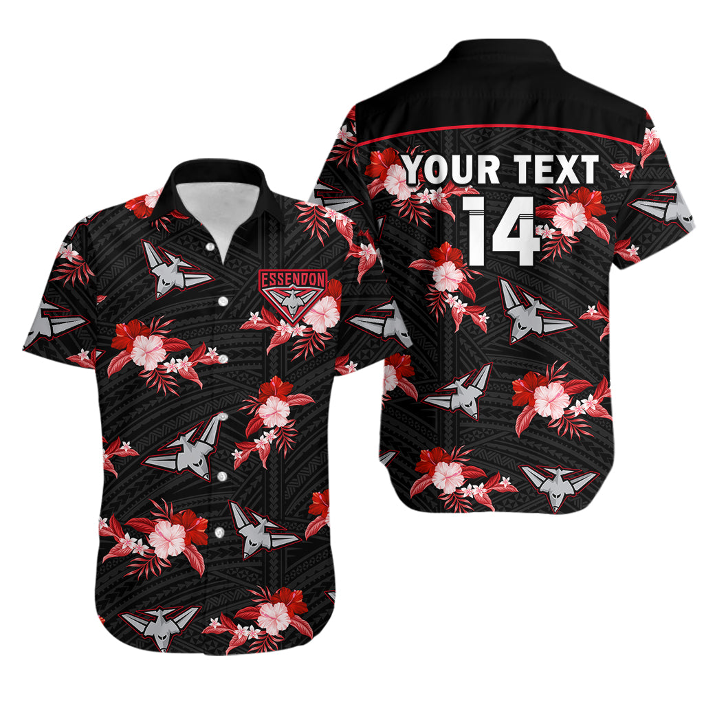 custom-text-and-number-essendon-football-hawaiian-shirt-bombers-polynesian-tribal-mix-tropical-hawaiian-style