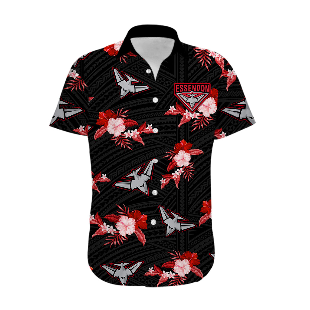 custom-text-and-number-essendon-football-hawaiian-shirt-bombers-polynesian-tribal-mix-tropical-hawaiian-style