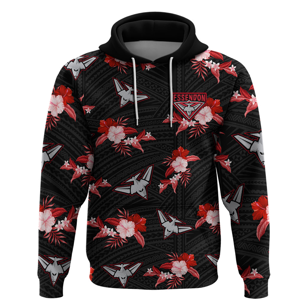 custom-text-and-number-essendon-football-hoodie-bombers-polynesian-tribal-mix-tropical-hawaiian-style