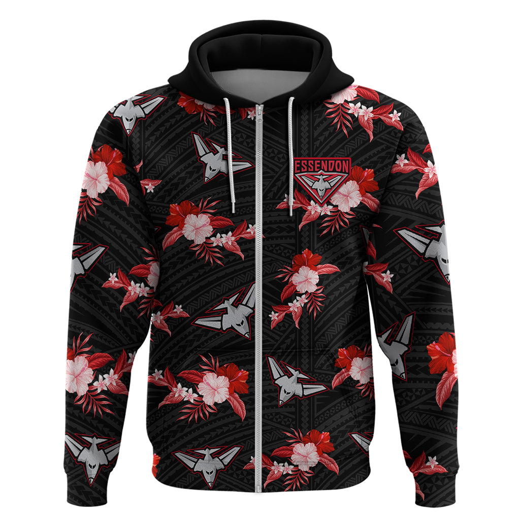 custom-text-and-number-essendon-football-hoodie-bombers-polynesian-tribal-mix-tropical-hawaiian-style