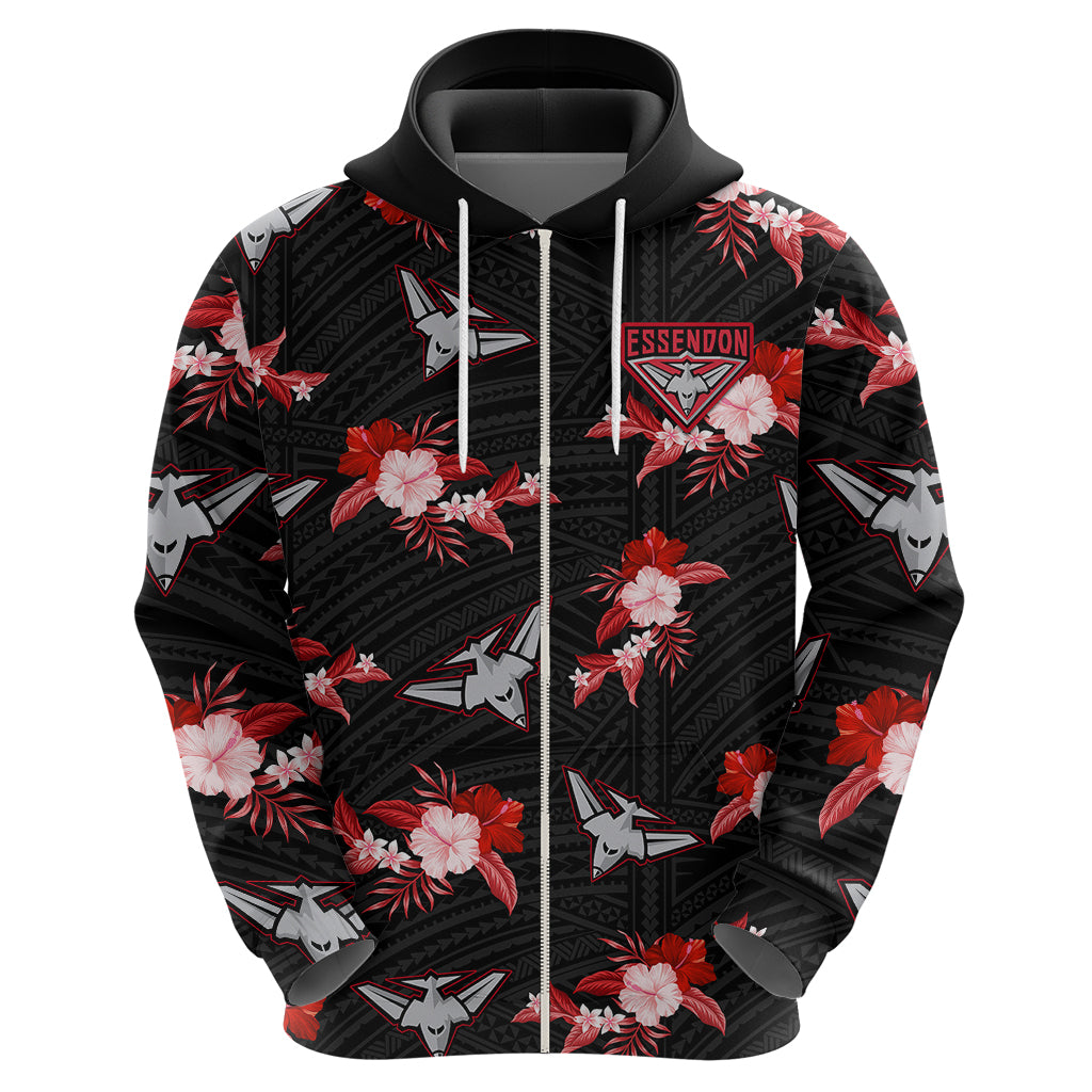 custom-text-and-number-essendon-football-hoodie-bombers-polynesian-tribal-mix-tropical-hawaiian-style