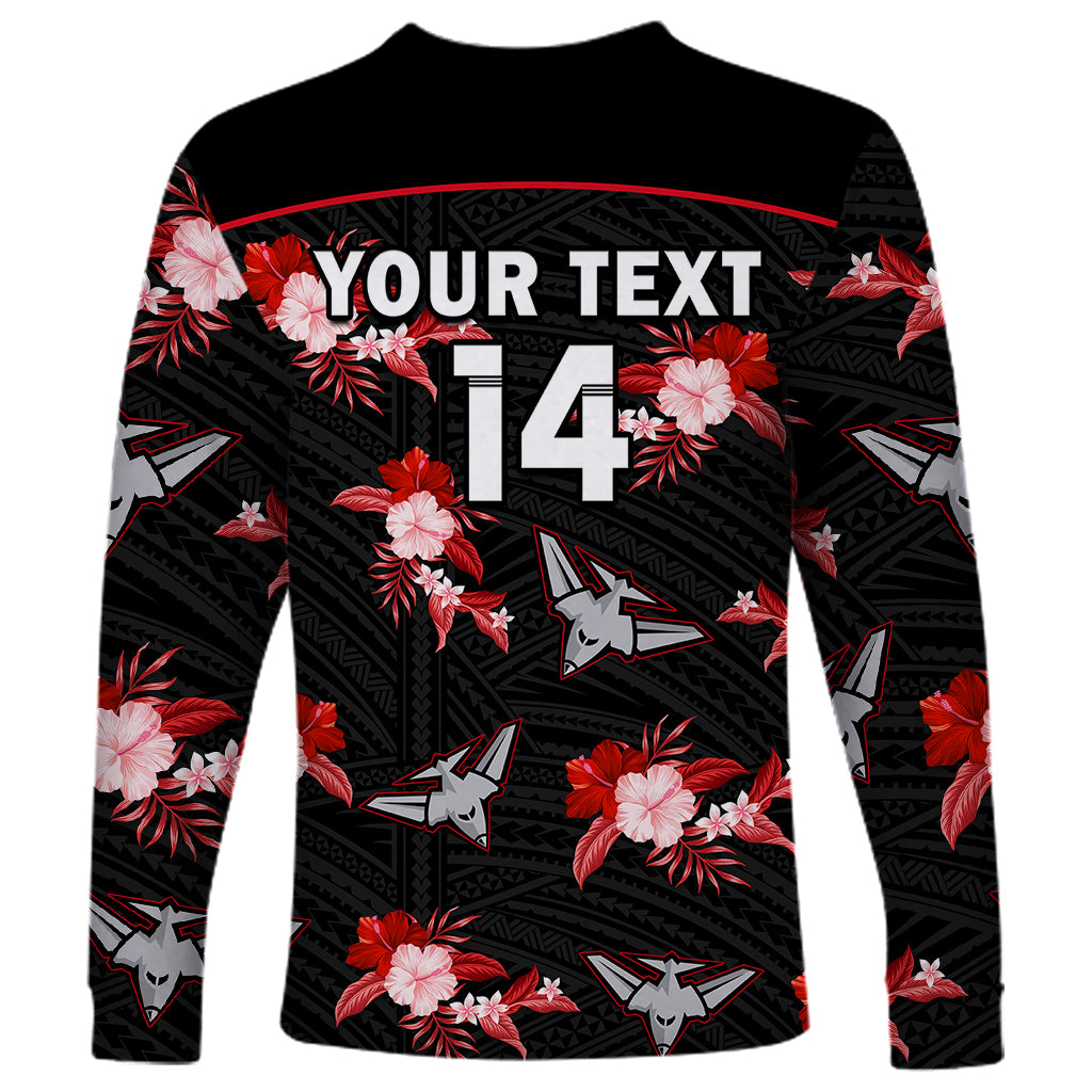 custom-text-and-number-essendon-football-long-sleeve-shirt-bombers-polynesian-tribal-mix-tropical-hawaiian-style