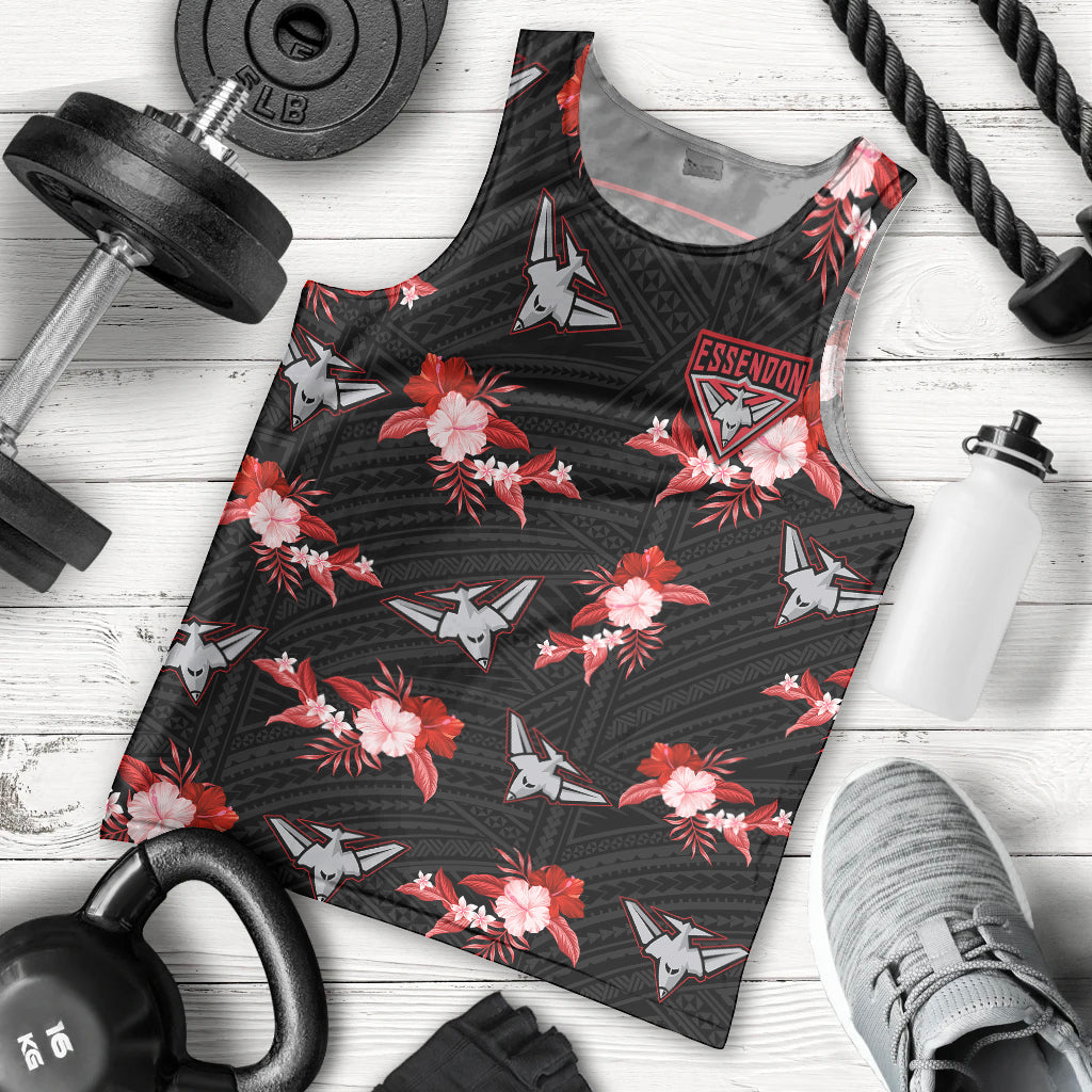 custom-text-and-number-essendon-football-men-tank-top-bombers-polynesian-tribal-mix-tropical-hawaiian-style