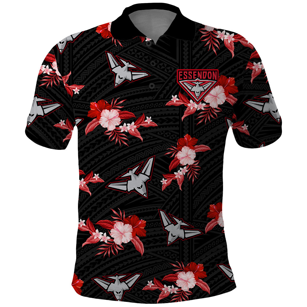 custom-text-and-number-essendon-football-polo-shirt-bombers-polynesian-tribal-mix-tropical-hawaiian-style