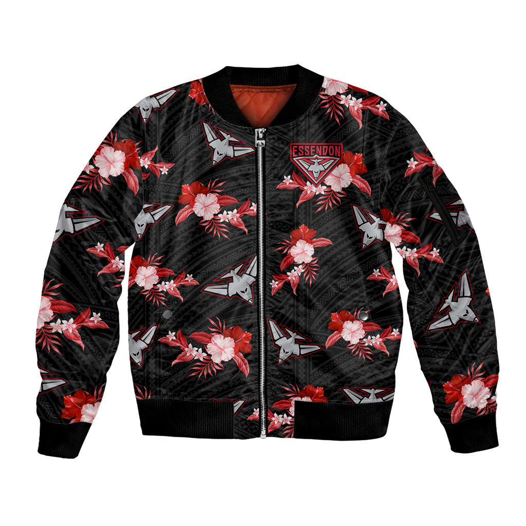 custom-text-and-number-essendon-football-sleeve-zip-bomber-jacket-bombers-polynesian-tribal-mix-tropical-hawaiian-style
