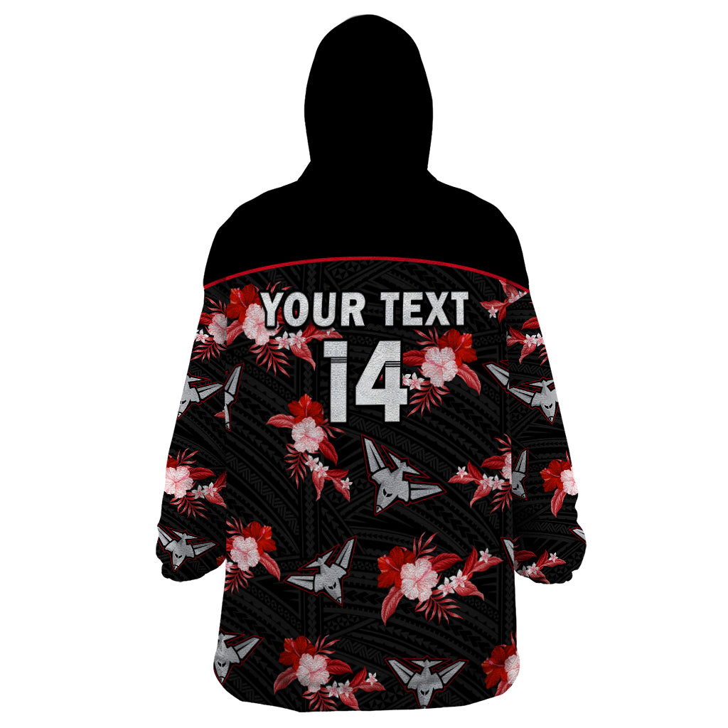 custom-text-and-number-essendon-football-wearable-blanket-hoodie-bombers-polynesian-tribal-mix-tropical-hawaiian-style