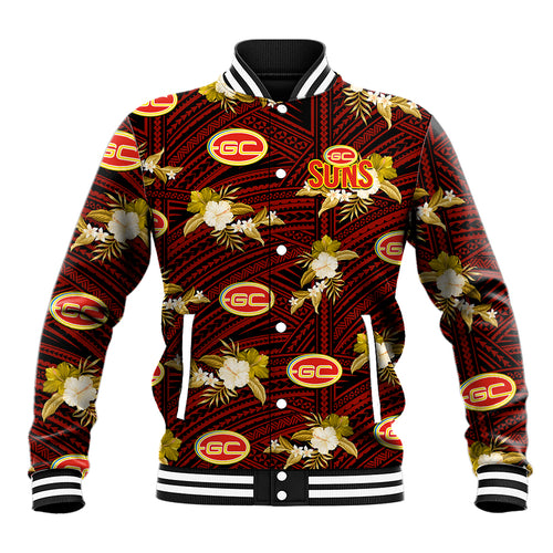 custom-text-and-number-gold-coast-football-baseball-jacket-suns-polynesian-tribal-mix-tropical-hawaiian-style