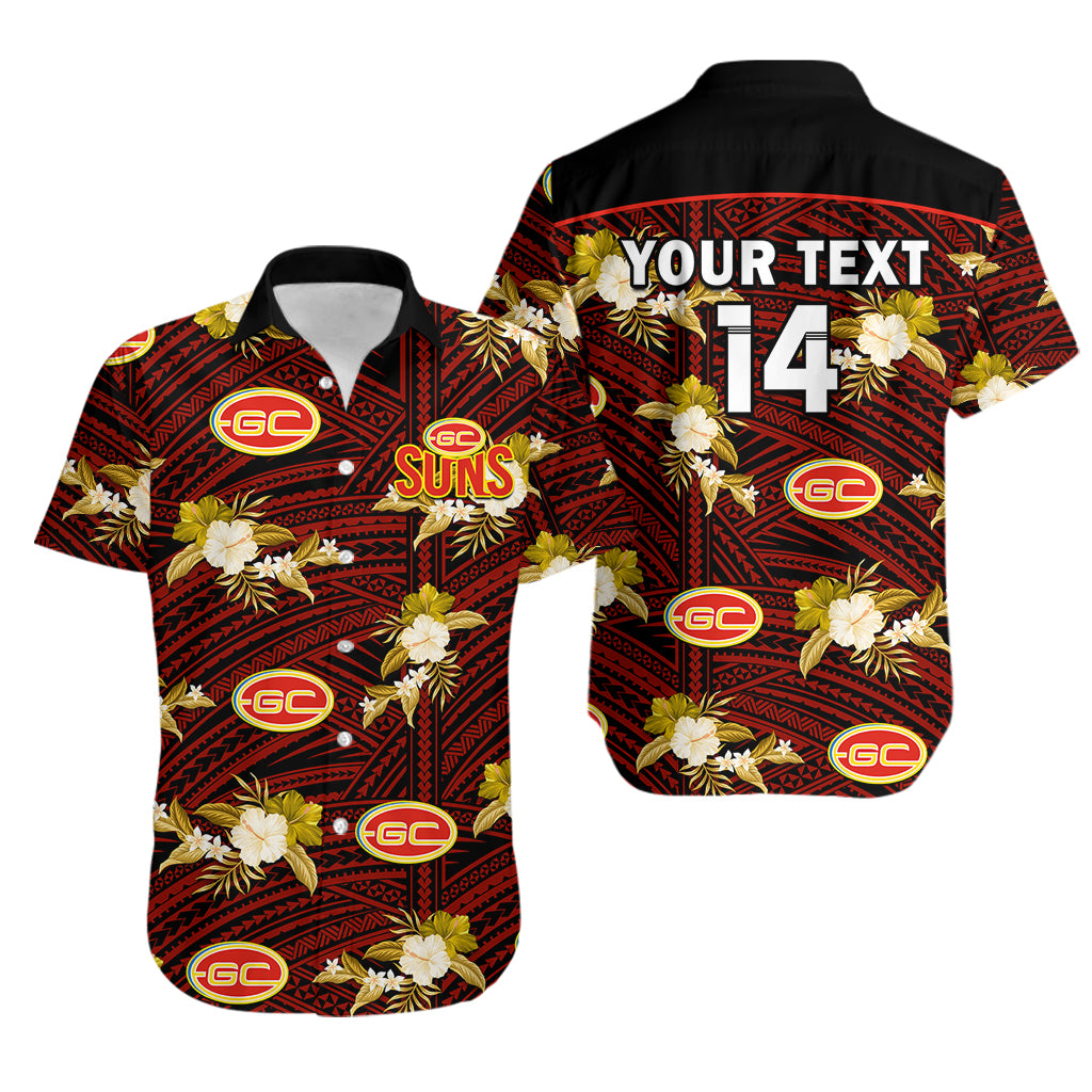 custom-text-and-number-gold-coast-football-hawaiian-shirt-suns-polynesian-tribal-mix-tropical-hawaiian-style