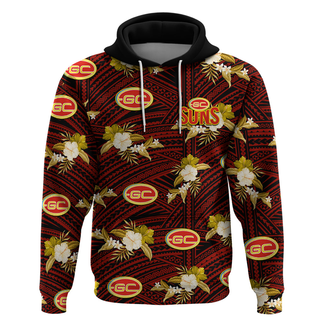 custom-text-and-number-gold-coast-football-hoodie-suns-polynesian-tribal-mix-tropical-hawaiian-style