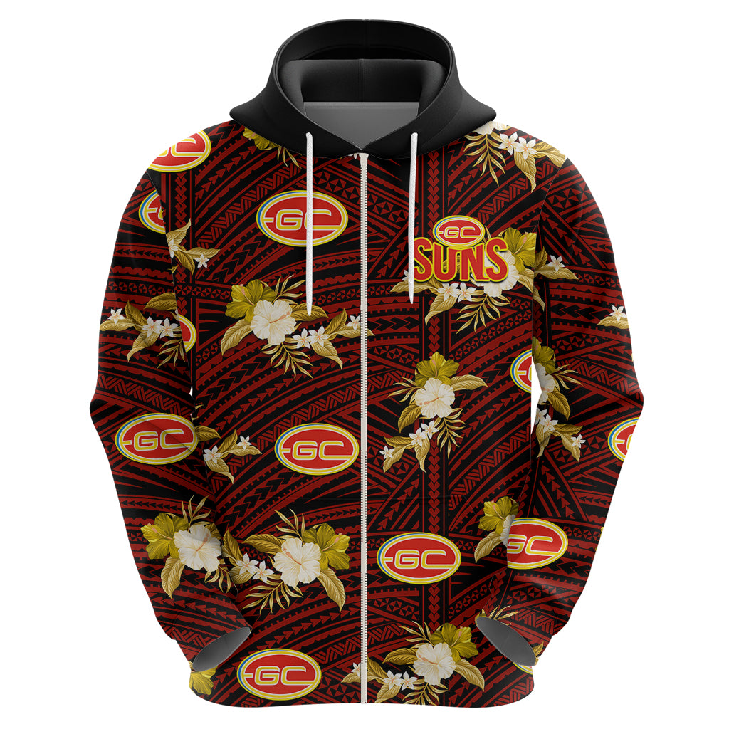 custom-text-and-number-gold-coast-football-hoodie-suns-polynesian-tribal-mix-tropical-hawaiian-style