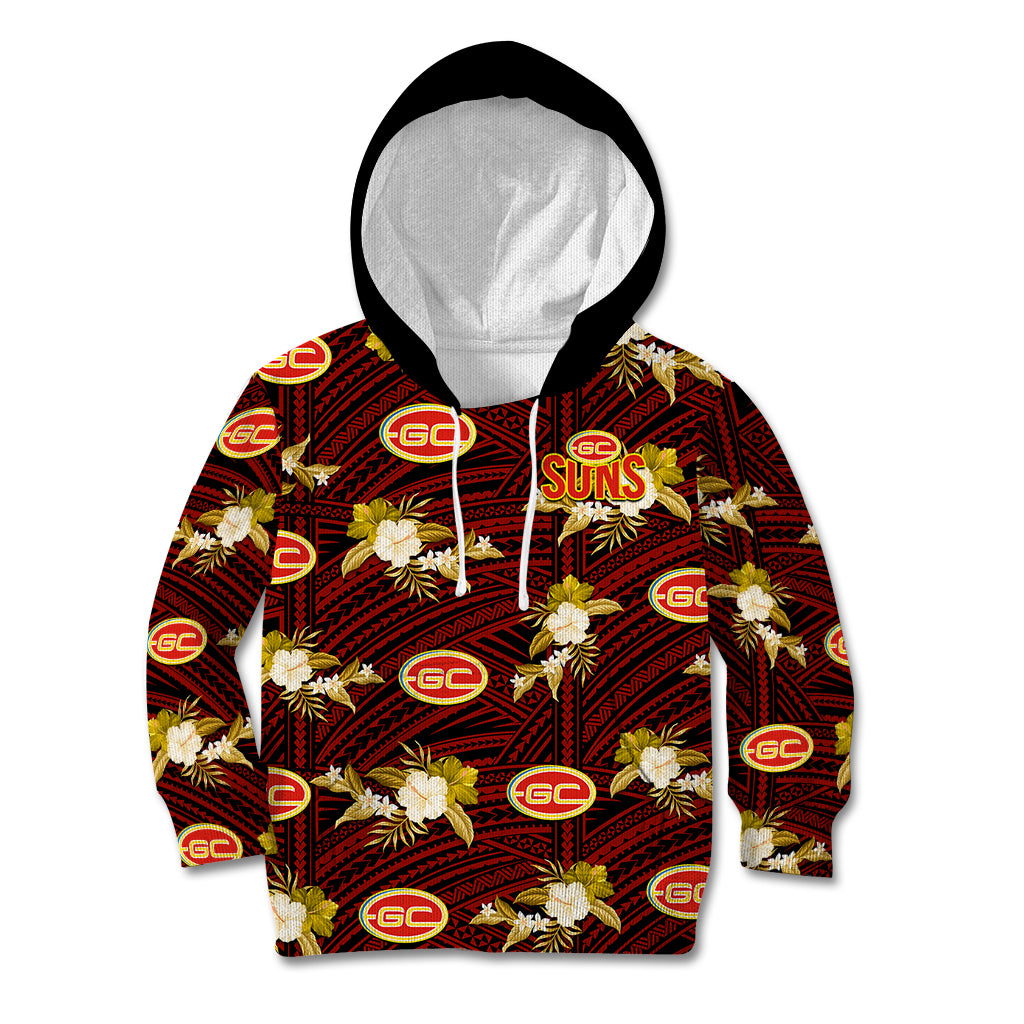 custom-text-and-number-gold-coast-football-kid-hoodie-suns-polynesian-tribal-mix-tropical-hawaiian-style