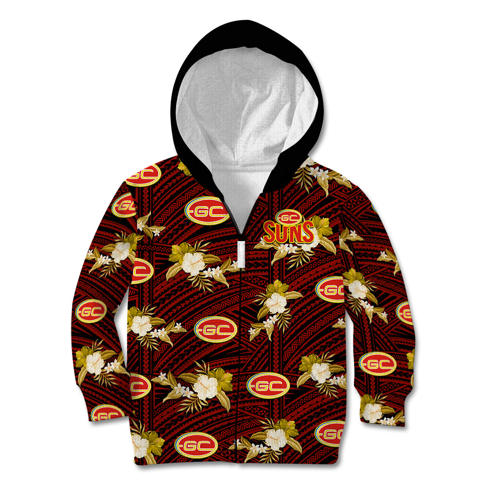 custom-text-and-number-gold-coast-football-kid-hoodie-suns-polynesian-tribal-mix-tropical-hawaiian-style