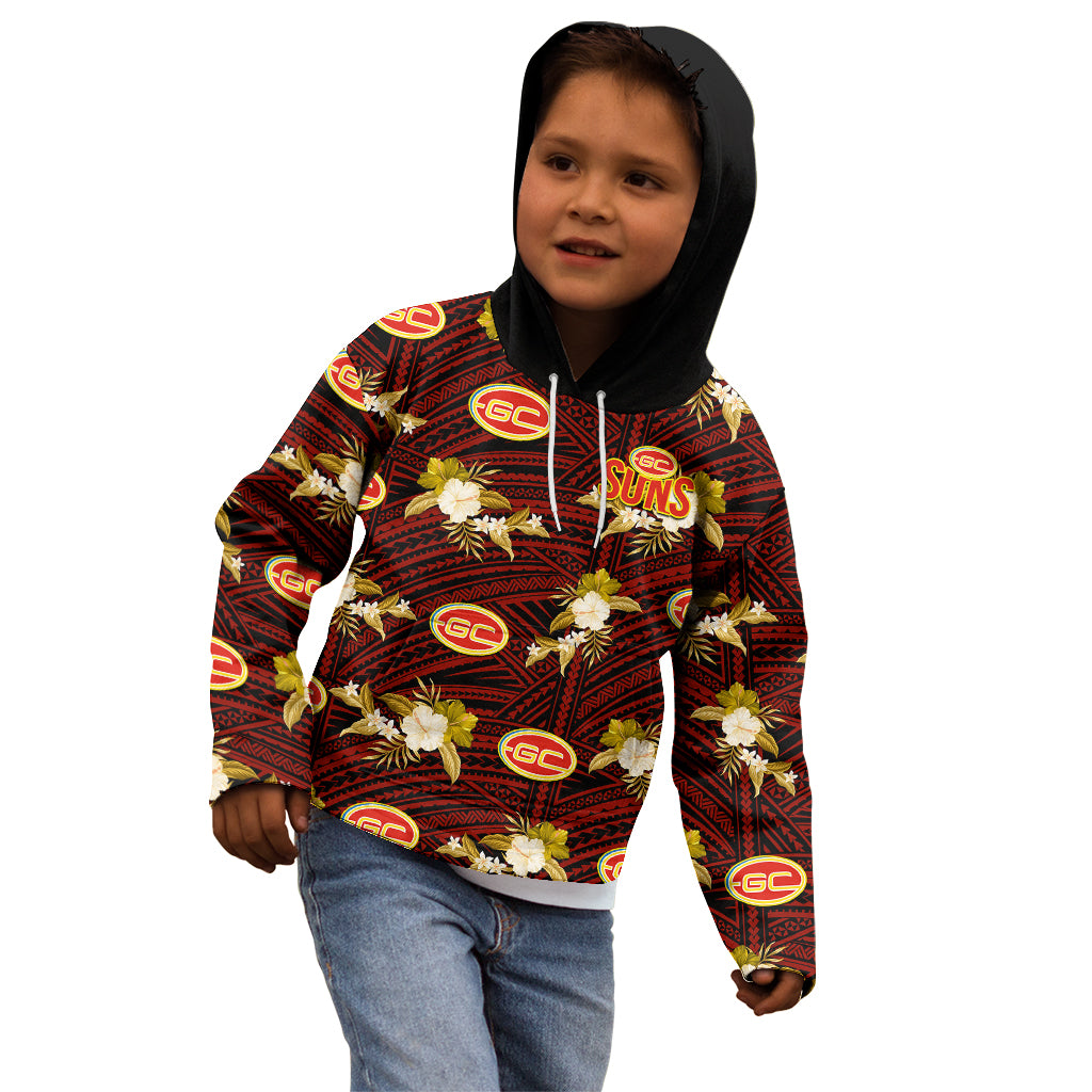 custom-text-and-number-gold-coast-football-kid-hoodie-suns-polynesian-tribal-mix-tropical-hawaiian-style