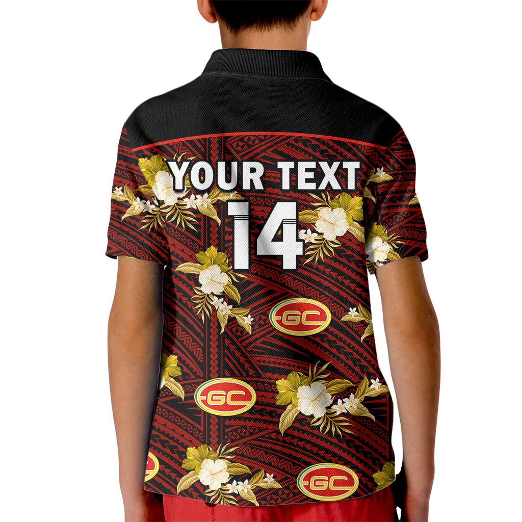 custom-text-and-number-gold-coast-football-kid-polo-shirt-suns-polynesian-tribal-mix-tropical-hawaiian-style