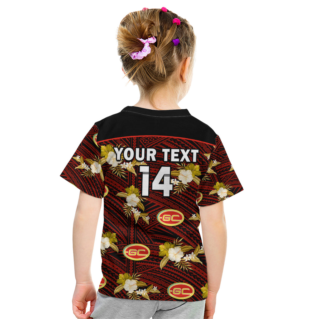 custom-text-and-number-gold-coast-football-kid-t-shirt-suns-polynesian-tribal-mix-tropical-hawaiian-style