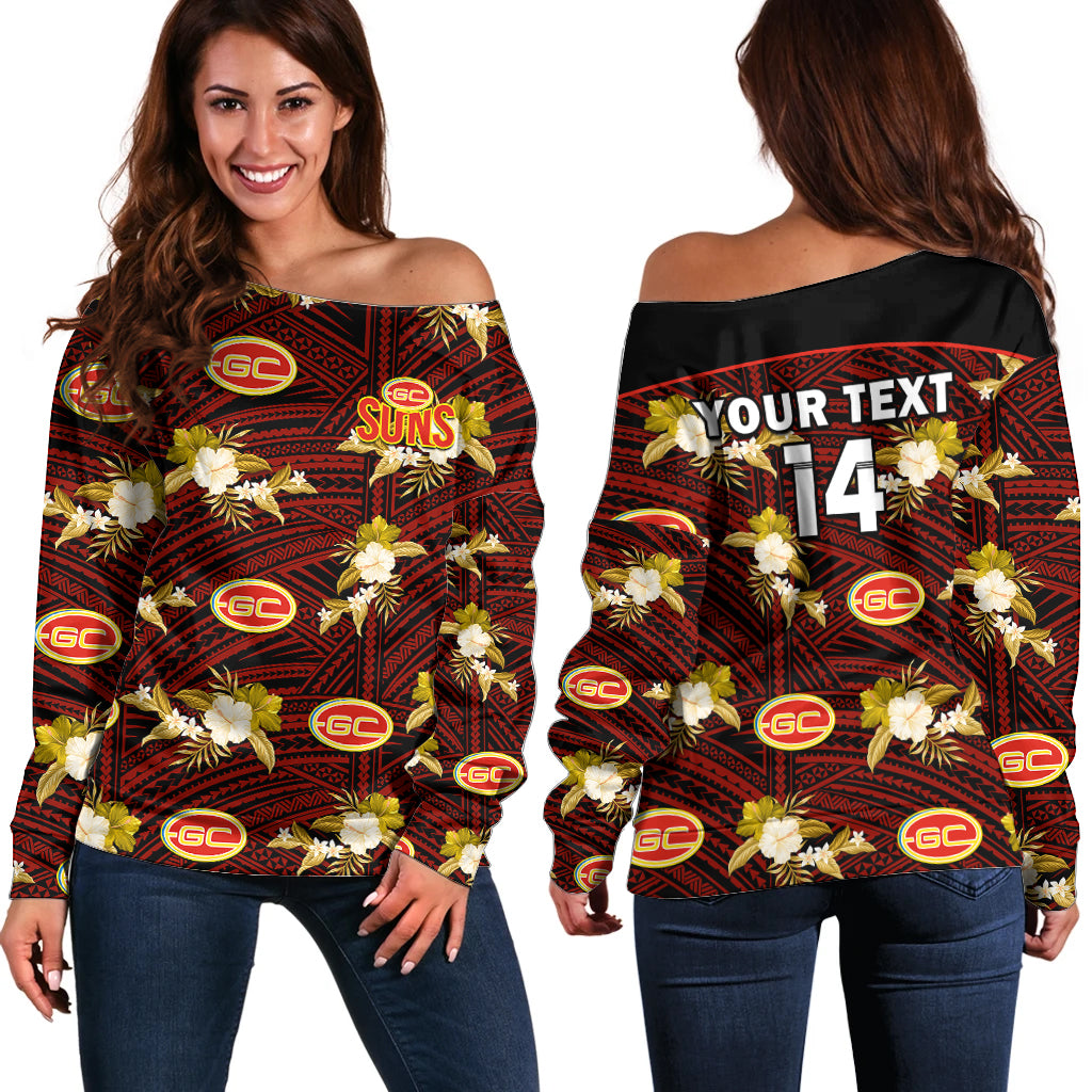 custom-text-and-number-gold-coast-football-off-shoulder-sweater-suns-polynesian-tribal-mix-tropical-hawaiian-style