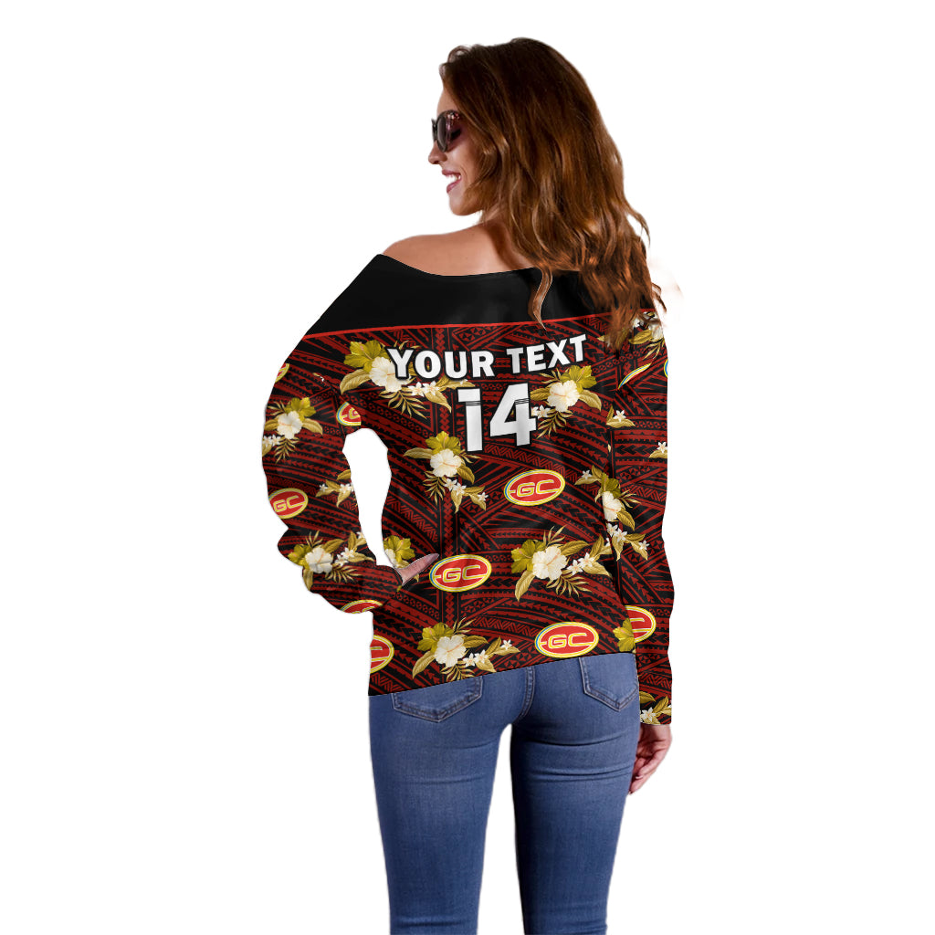 custom-text-and-number-gold-coast-football-off-shoulder-sweater-suns-polynesian-tribal-mix-tropical-hawaiian-style
