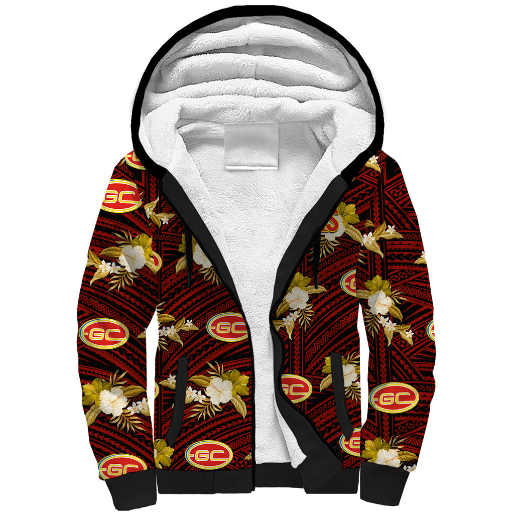 custom-text-and-number-gold-coast-football-sherpa-hoodie-suns-polynesian-tribal-mix-tropical-hawaiian-style
