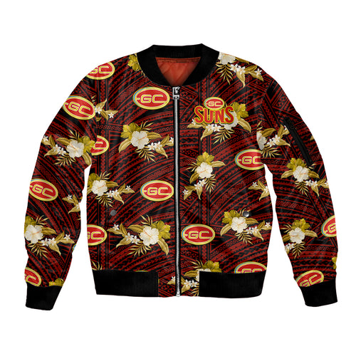 custom-text-and-number-gold-coast-football-sleeve-zip-bomber-jacket-suns-polynesian-tribal-mix-tropical-hawaiian-style