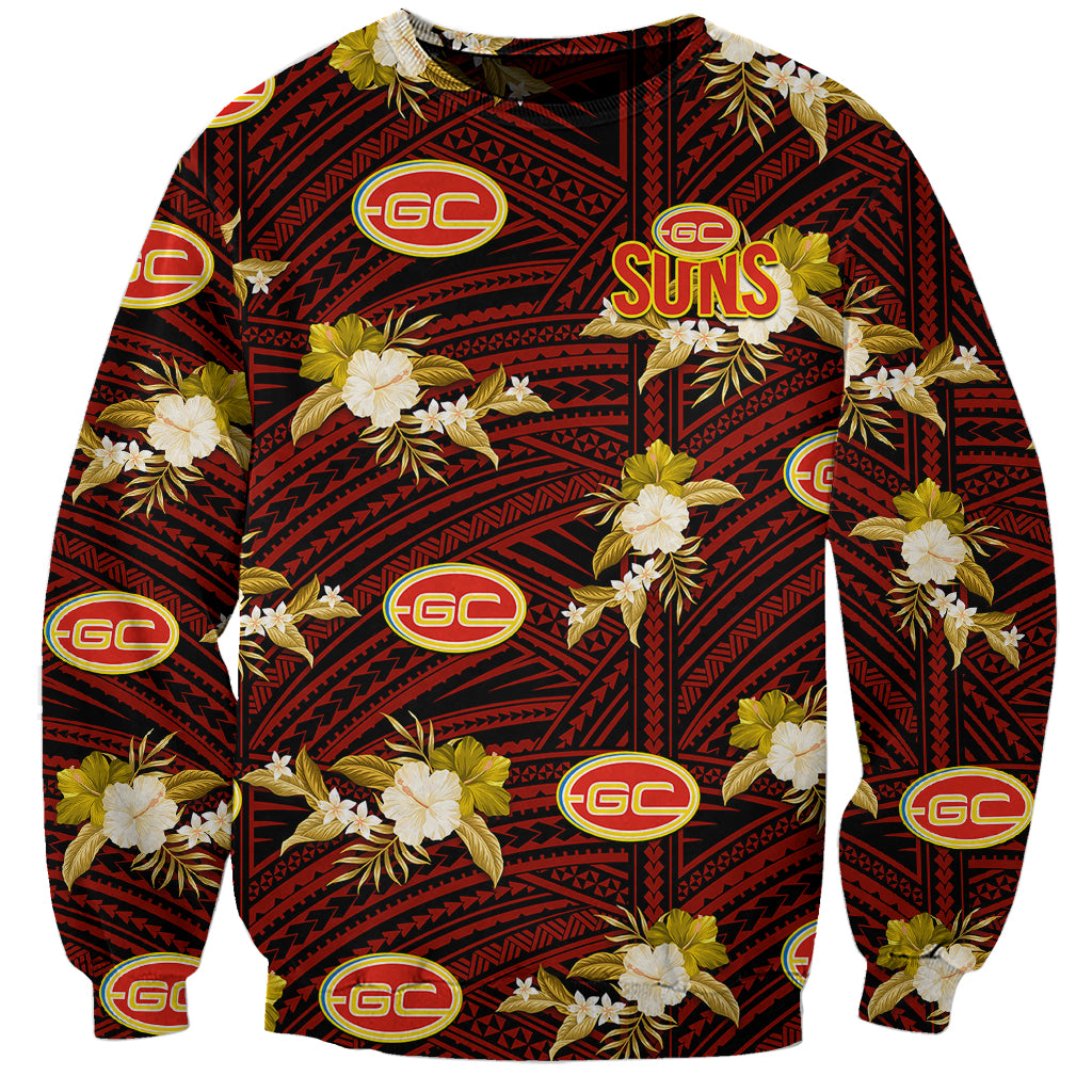 custom-text-and-number-gold-coast-football-sweatshirt-suns-polynesian-tribal-mix-tropical-hawaiian-style