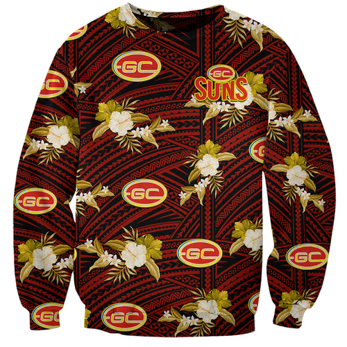 custom-text-and-number-gold-coast-football-sweatshirt-suns-polynesian-tribal-mix-tropical-hawaiian-style