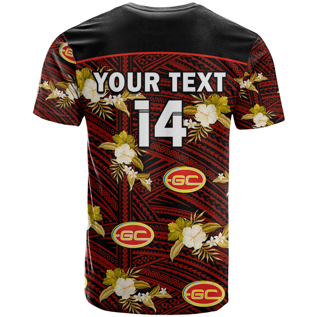 custom-text-and-number-gold-coast-football-t-shirt-suns-polynesian-tribal-mix-tropical-hawaiian-style