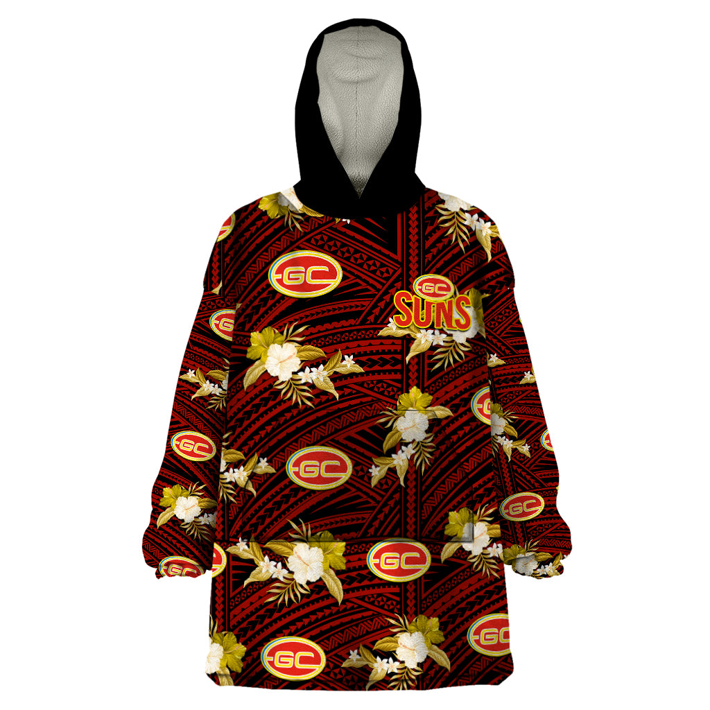 custom-text-and-number-gold-coast-football-wearable-blanket-hoodie-suns-polynesian-tribal-mix-tropical-hawaiian-style