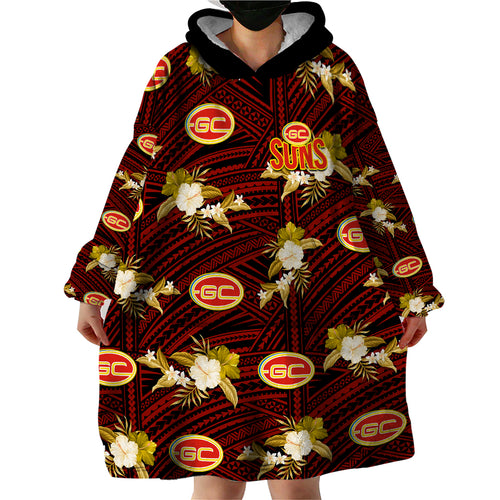 custom-text-and-number-gold-coast-football-wearable-blanket-hoodie-suns-polynesian-tribal-mix-tropical-hawaiian-style