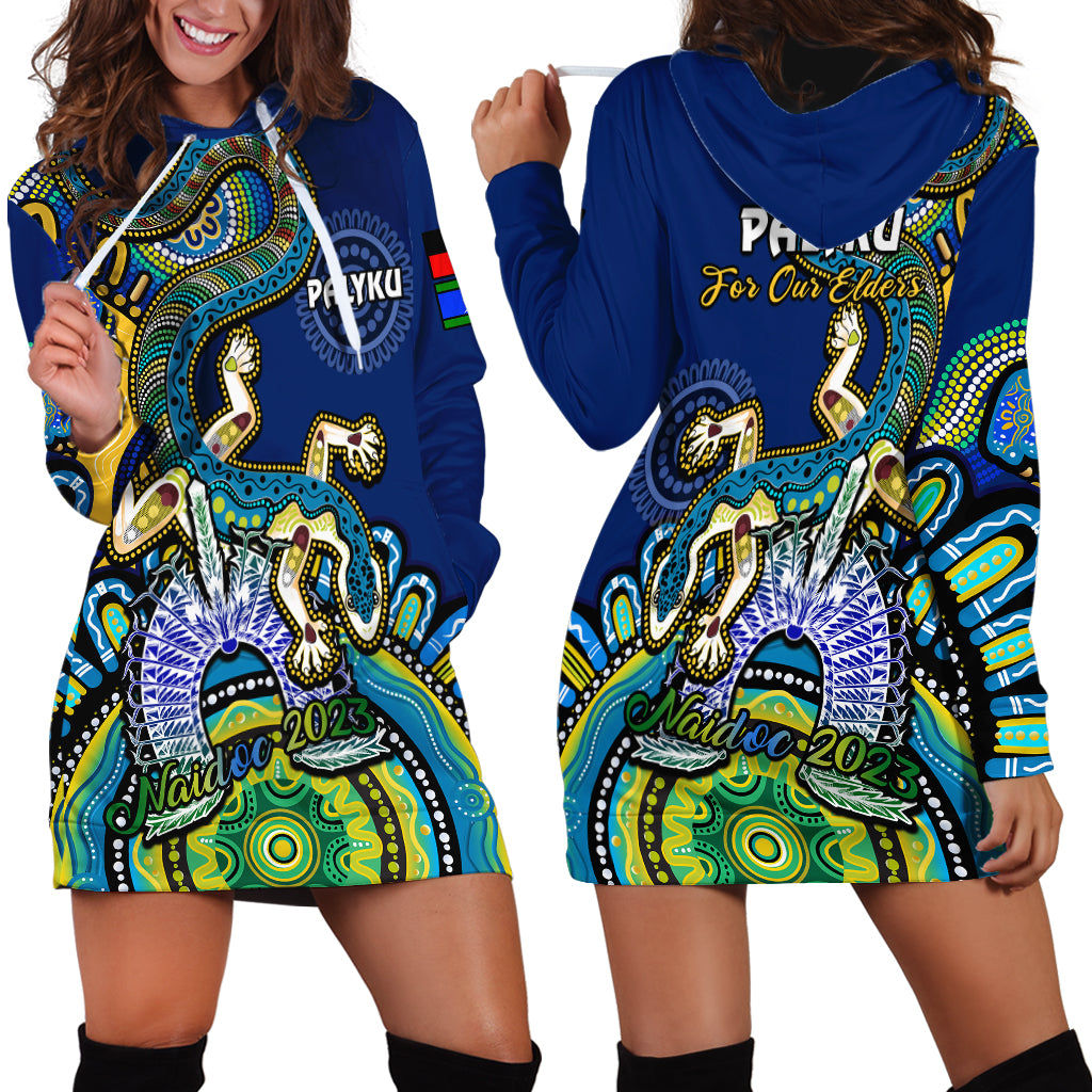 australia-naidoc-2023-hoodie-dress-palyku-indigenous-lizard-for-our-elders