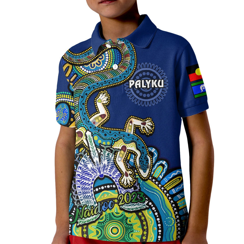 australia-naidoc-2023-kid-polo-shirt-palyku-indigenous-lizard-for-our-elders
