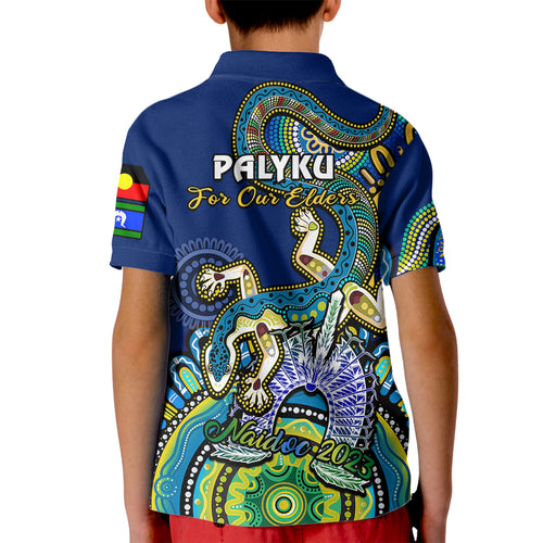 australia-naidoc-2023-kid-polo-shirt-palyku-indigenous-lizard-for-our-elders