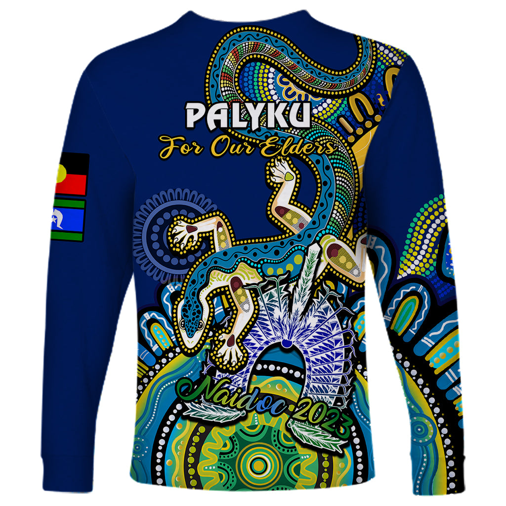 australia-naidoc-2023-long-sleeve-shirt-palyku-indigenous-lizard-for-our-elders
