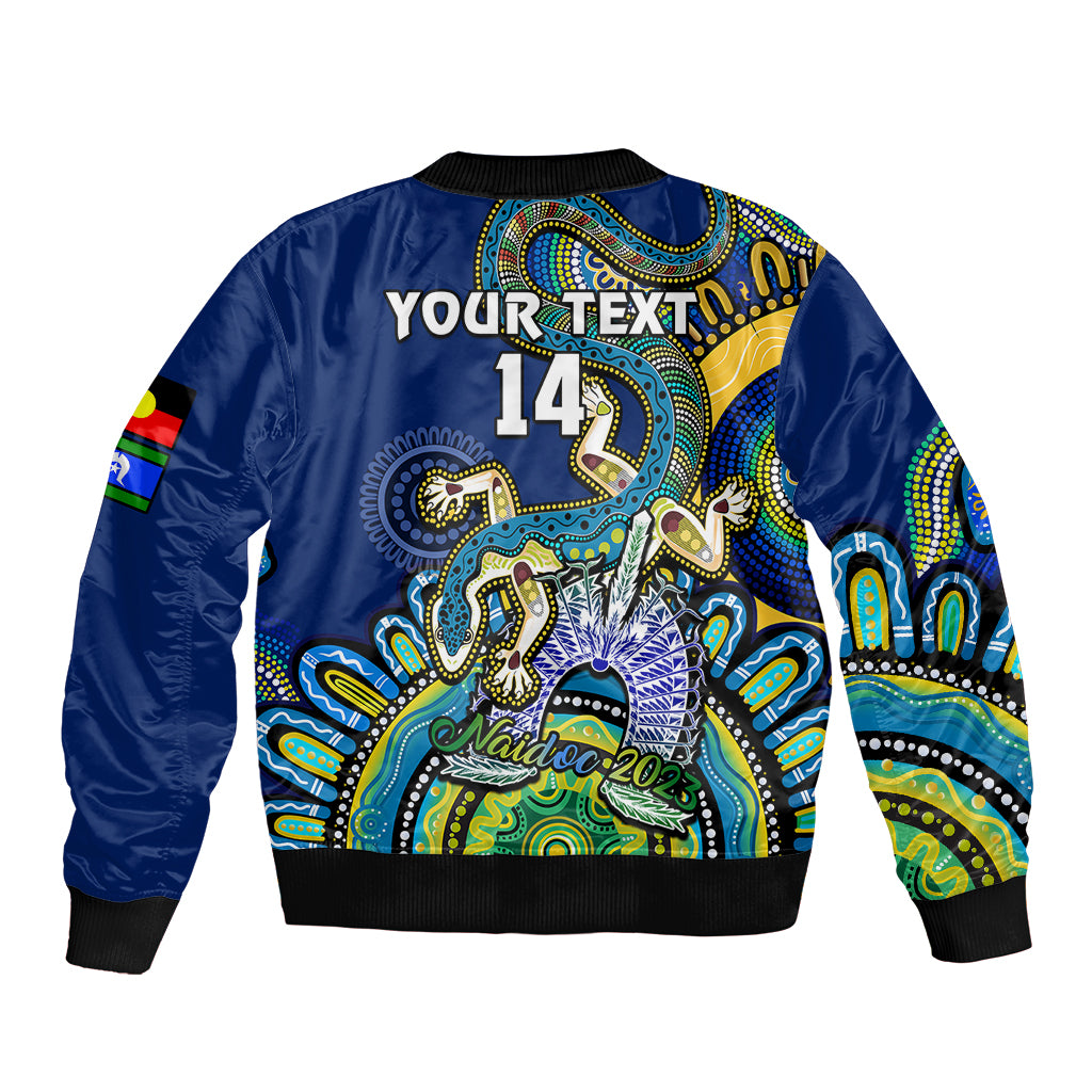 custom-text-and-number-australia-naidoc-2023-bomber-jacket-palyku-indigenous-lizard-for-our-elders