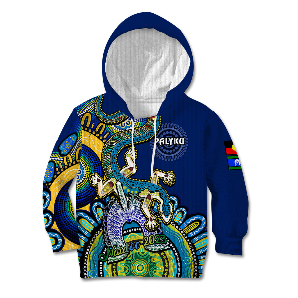 custom-text-and-number-australia-naidoc-2023-kid-hoodie-palyku-indigenous-lizard-for-our-elders