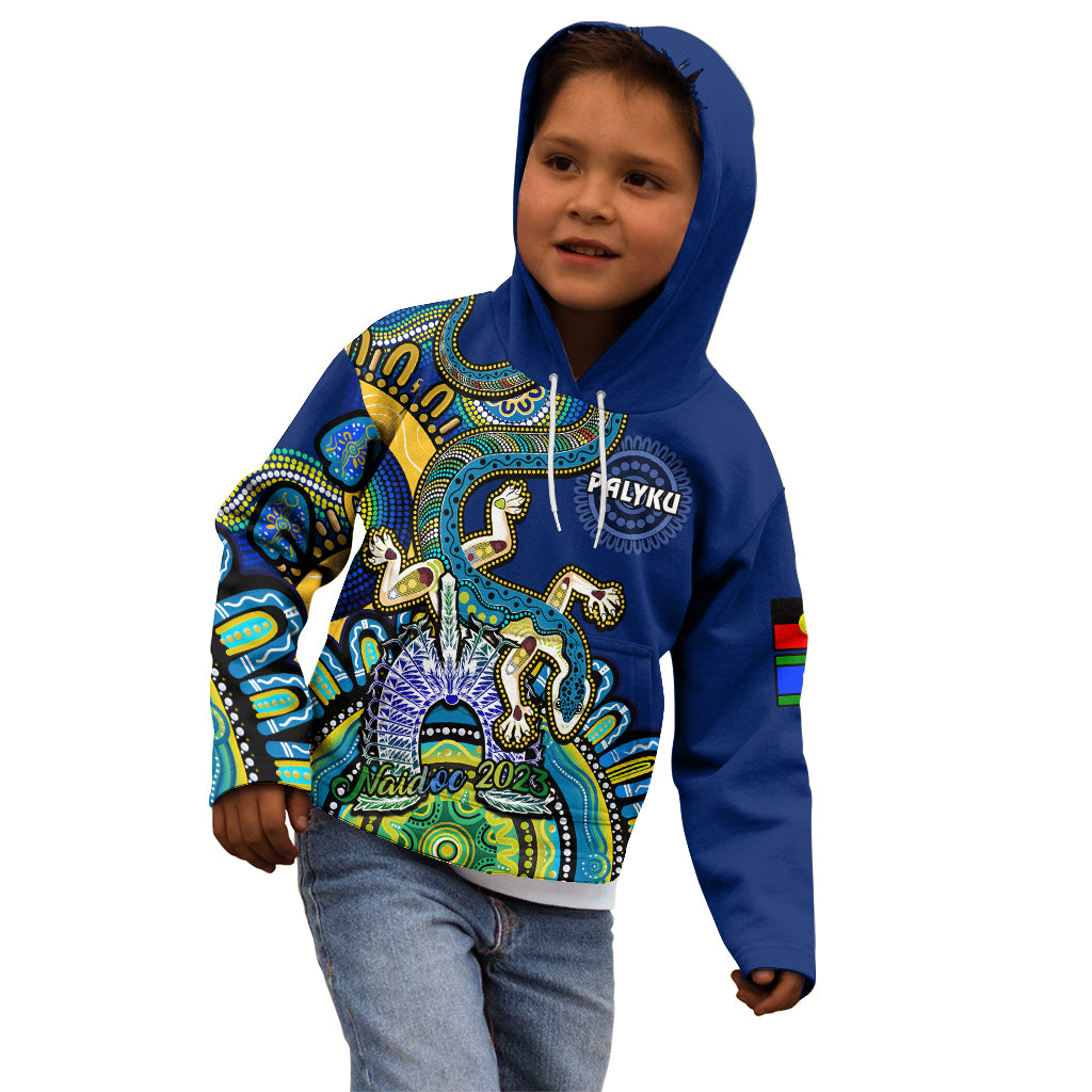 custom-text-and-number-australia-naidoc-2023-kid-hoodie-palyku-indigenous-lizard-for-our-elders