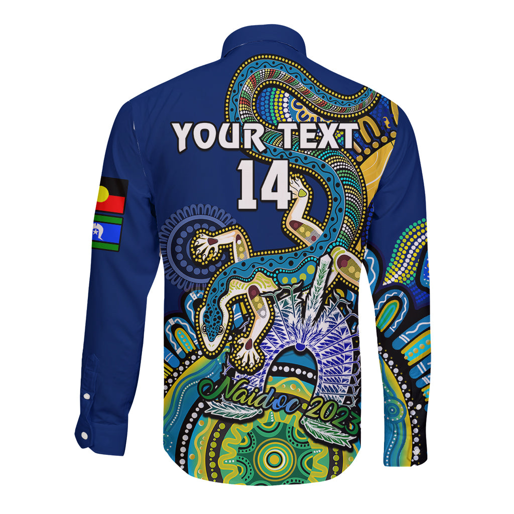 custom-text-and-number-australia-naidoc-2023-long-sleeve-button-shirt-palyku-indigenous-lizard-for-our-elders