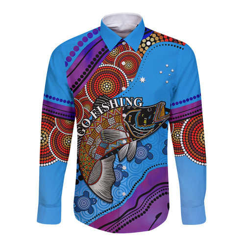 custom-personalised-australia-long-sleeve-button-shirt-go-fishing-aboriginal-art