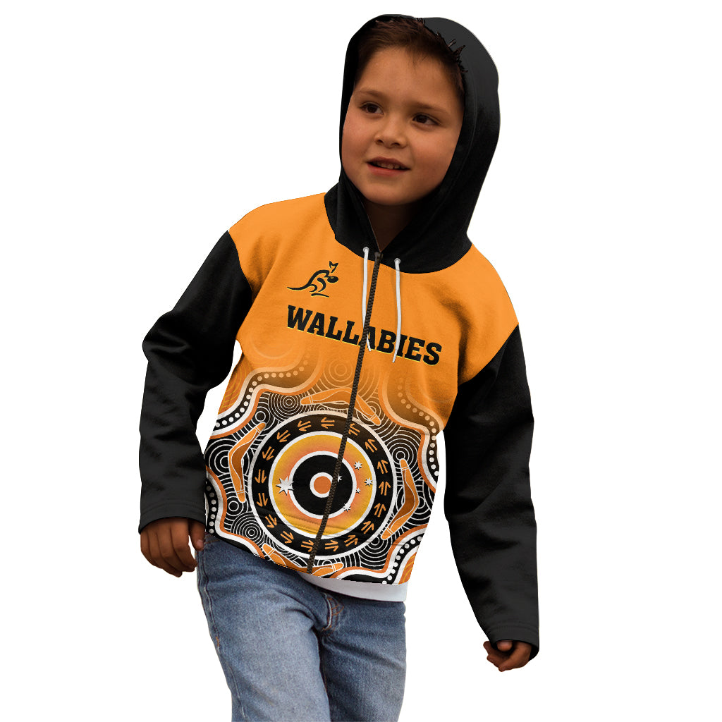 custom-text-and-number-wallabies-rugby-kid-hoodie-aussie-go-champions-indigenous-orange