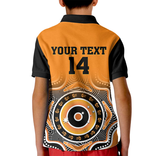 custom-text-and-number-wallabies-rugby-kid-polo-shirt-aussie-go-champions-indigenous-orange