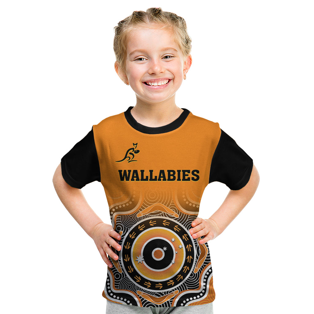 custom-text-and-number-wallabies-rugby-kid-t-shirt-aussie-go-champions-indigenous-orange